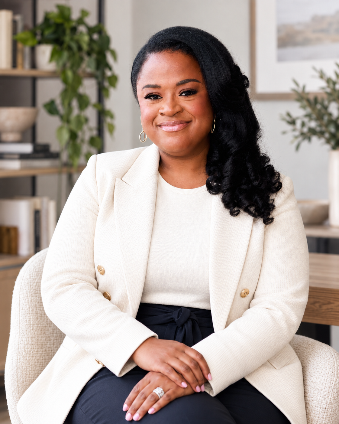 Alicia Perkins seated in a bright office, smiling